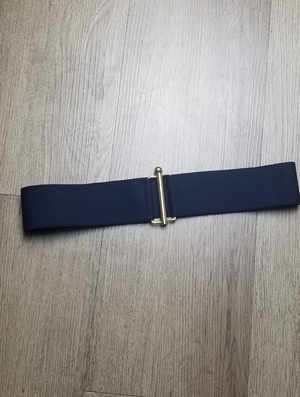 Women's Navy Stretchy Elastic Waist Belt with Gold Slide Buckle - Picture 4 of 7